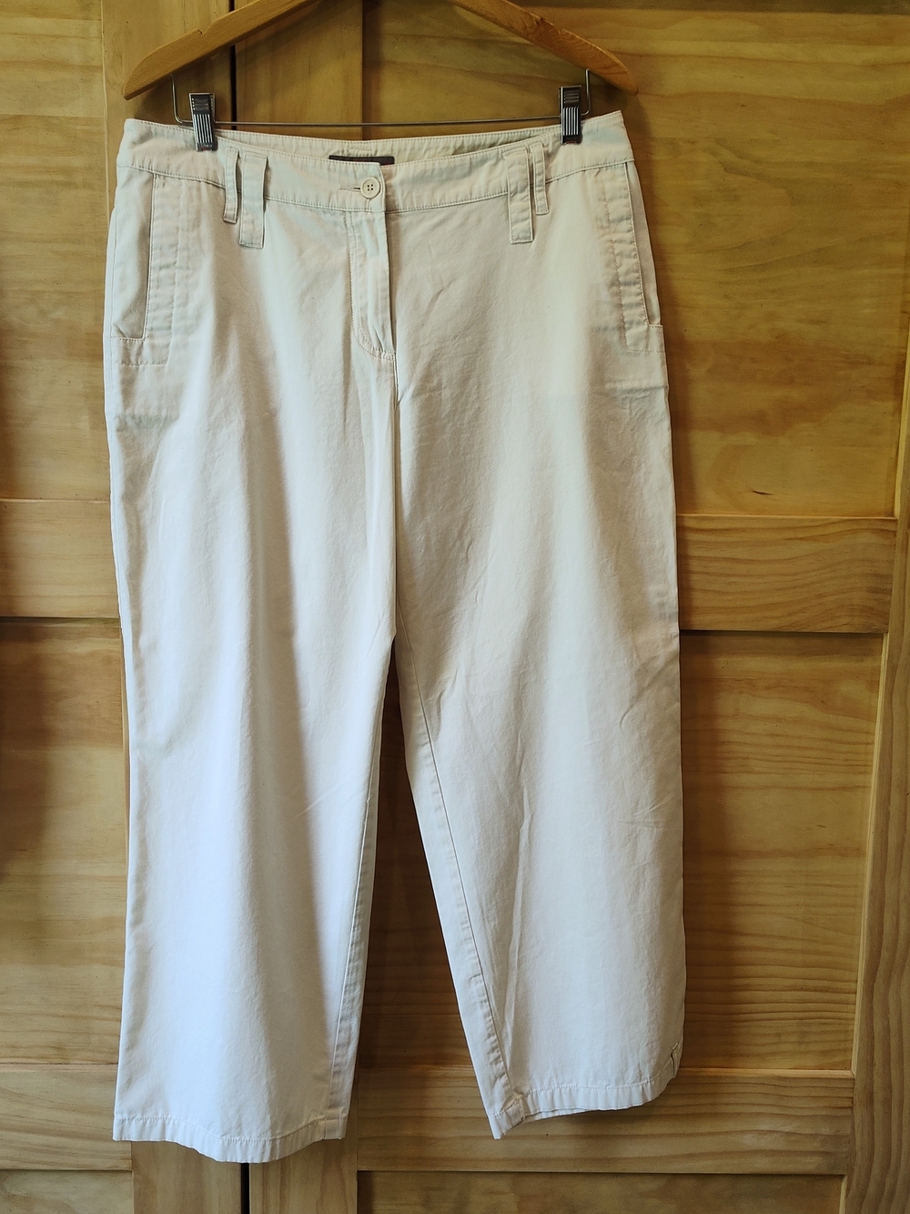 S. Oliver Women's Cropped Light Tan Flat Front Twill Pants | Sz 42 (10-12)
